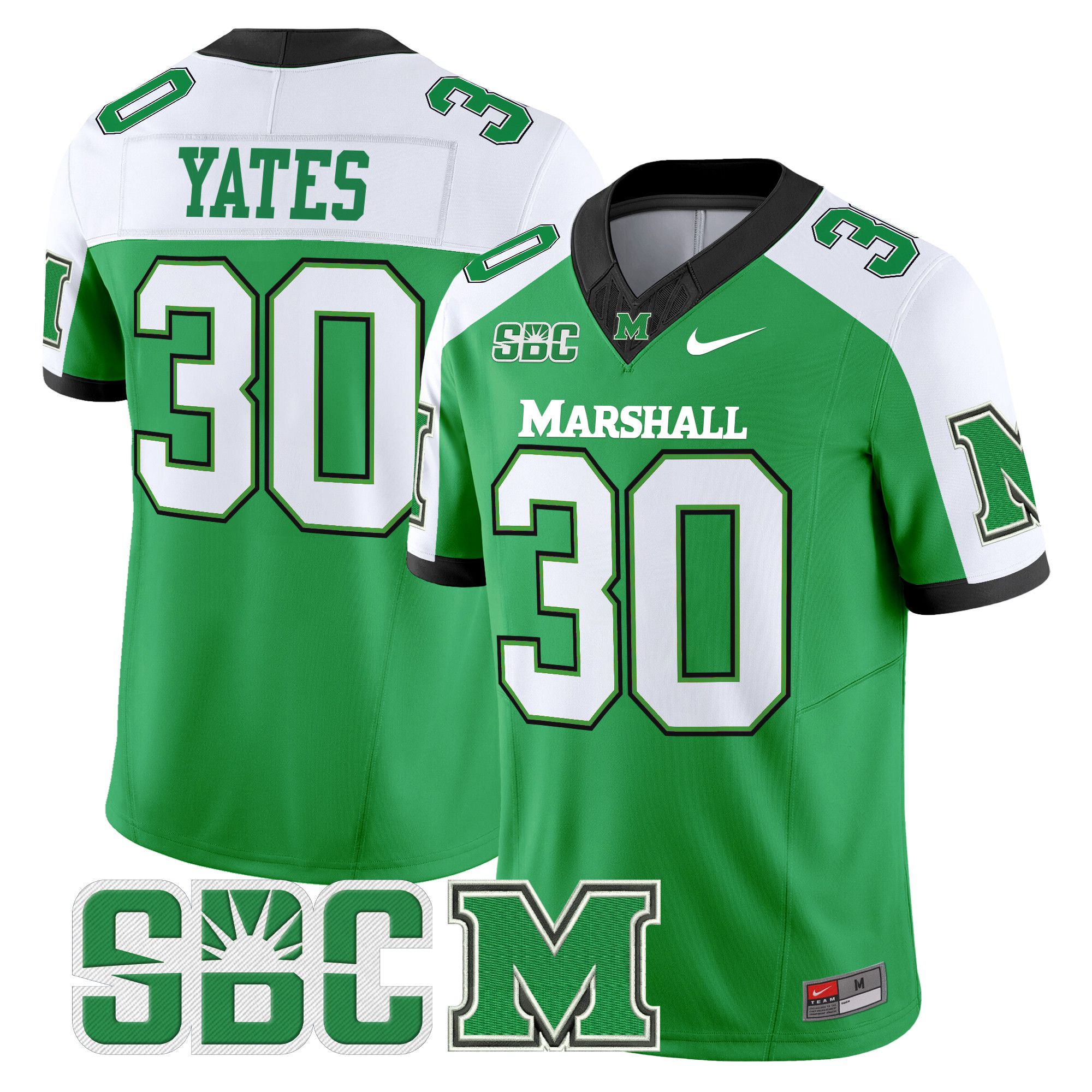 Men Marshall Thundering Herd #30 Yates Green Nike 2024 Vapor Limited NCAA Jersey